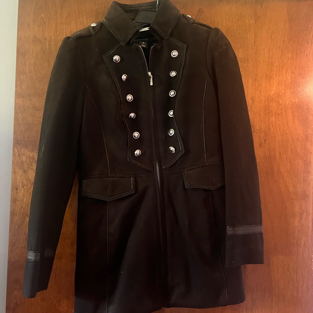 White House Black Market Dark Coat with Silver Accents